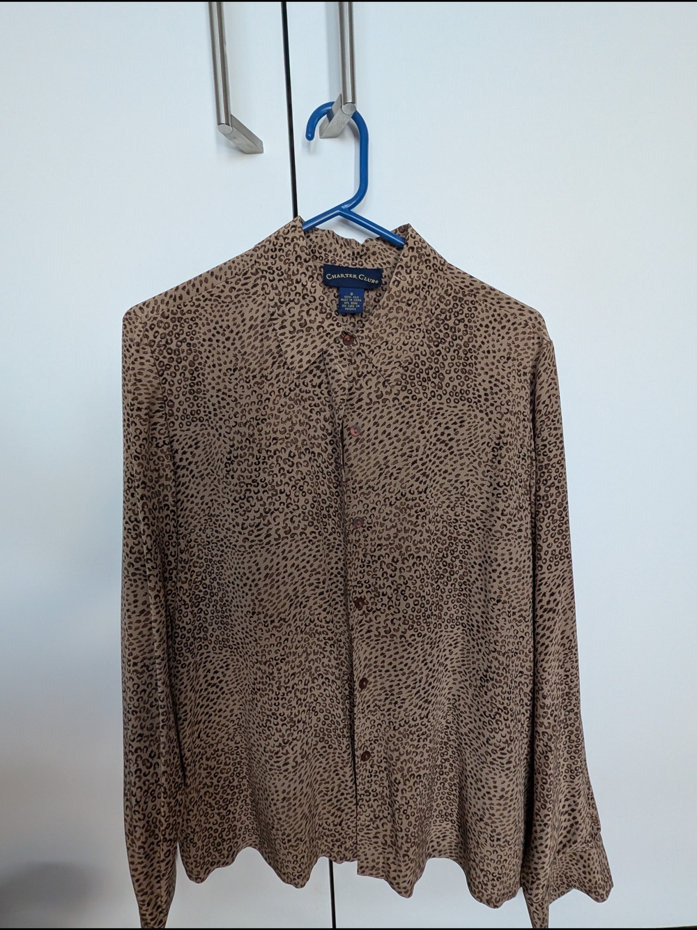 Charter Club Silk Animal Print Button-Up Blouse Top Size 8